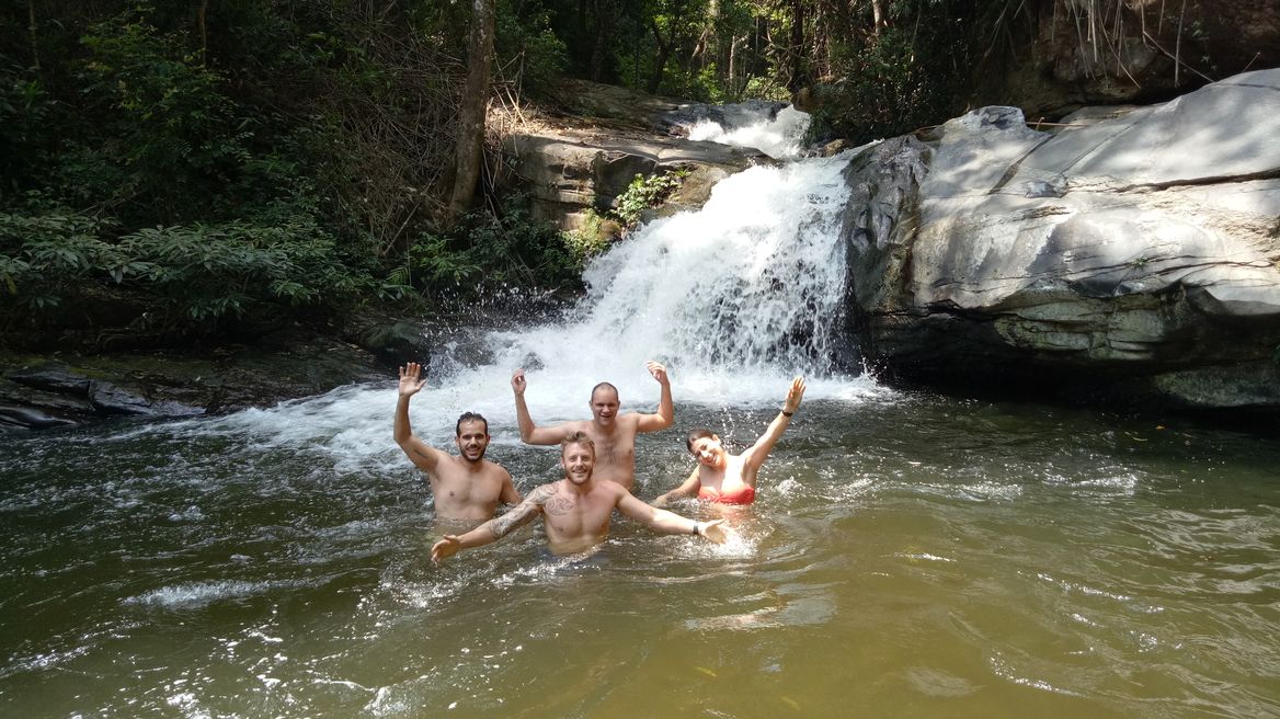 Swimming in waterfall